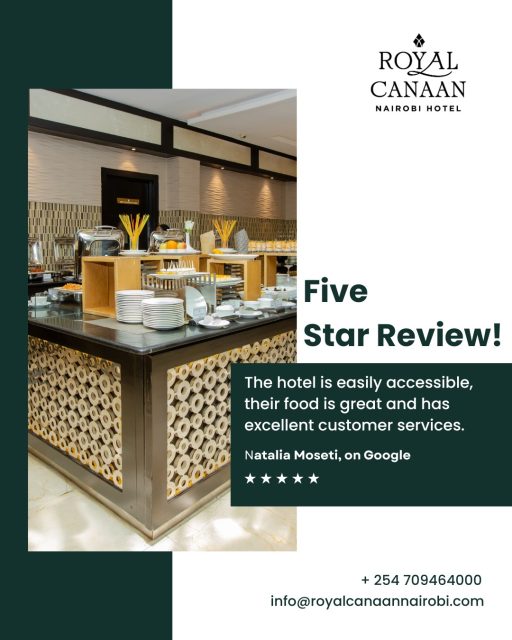 There’s nothing more rewarding than knowing our guests leave with memorable experiences.

A heartfelt thank you to Ms. Natalia Moseti for your kind words and for choosing @royalcanaannairobihotel.

Your appreciation of our accessibility, cuisine, and service truly means a lot to our team—it’s what we strive for every single day.

We look forward to welcoming you again for another exceptional stay and dining experience.

✨ Experience it for yourself.
📞 +254 709 464000
🌐 Book Direct: www.royalcanaannairobi.com

#RoyalCanaanNairobi #GuestExperience #FiveStarReview #GuestRevie #NairobiHotels #DiningInNairobi #GuestFeedback #StayWithUs #BookDirect