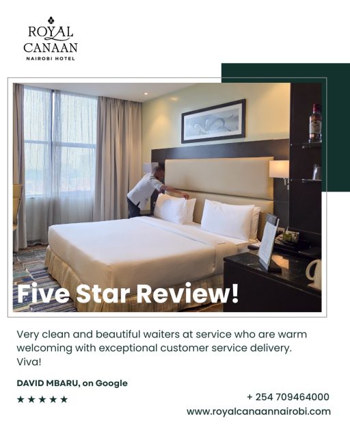 True hospitality is felt in the little details.

A heartfelt thank you to Mr. David Mbaru for your wonderful review and for recognizing the cleanliness, warmth, and dedication of our team. Your kind words about our service truly inspire us to keep delivering exceptional experiences every day.

We look forward to welcoming you back to @royalcanaannairobihotel for another memorable stay.

🔰 Planning your next visit?
Book directly with us for the best available rates and exclusive value.
🌐 www.royalcanaannairobi.com 📞 +254 709 464000
.
.
#RoyalCanaanNairobiHotel #GuestFeedback #GuestSatisfaction #FiveStarReview #GuestExperience #HospitalityExcellence #StayInNairobi #BookDirect #bestratesavailablehere
