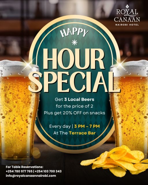 🍻 Weekends are better with great company, cold beers, and live football! ⚽

Round up your friends and head to the Terrace Bar for the perfect weekend hangout.

🕒 Happy Hour | Daily | 3 PM – 7 PM

And that's not all... ⚽ Watch the FIFA World Cup LIVE at the Terrace Bar on the big screen from 8 PM onwards.

Seats fill up fast on weekends, so don't miss out!
📲 For Table Reservations: Call | WhatsApp | DM us: +254 780 977765
.
.
#WeekendVibes #HappyHour #WeekendinNairobi #TerraceBar #NairobiNightlife #FIFAWorldCup #RoyalCanaanNairobiHotel #FIFAWorldCup #BookYourTable