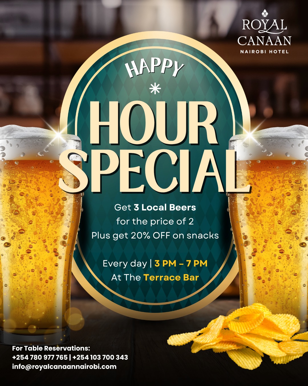 🍻 Weekends are better with great company, cold beers, and live football! ⚽

Round up your friends and head to the Terrace Bar for the perfect weekend hangout.

🕒 Happy Hour | Daily | 3 PM – 7 PM

And that's not all... ⚽ Watch the FIFA World Cup LIVE at the Terrace Bar on the big screen from 8 PM onwards.

Seats fill up fast on weekends, so don't miss out!
📲 For Table Reservations: Call | WhatsApp | DM us: +254 780 977765
.
.
#WeekendVibes #HappyHour #WeekendinNairobi #TerraceBar #NairobiNightlife #FIFAWorldCup #RoyalCanaanNairobiHotel #FIFAWorldCup #BookYourTable