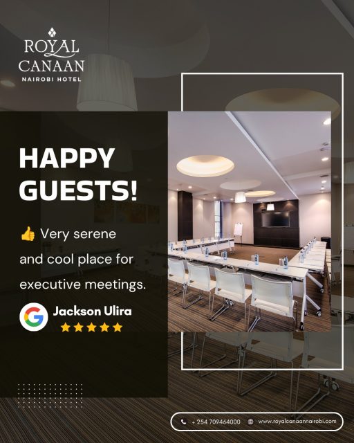 #MidweekMotivation ✨

Successful meetings start with the right environment.

A big thank you to Mr. Jackson Ulira for the wonderful review! We're delighted our conference facilities provided the perfect setting for productive executive meetings.

Planning your next board meeting, workshop, or corporate event? Let @royalcanaannairobihotel provide the space, comfort, and service your team deserves.

📅 Check availability today & Book your dates.

🌐 https://royalcanaannairobi.com (Link in bio)
📲 WhatsApp: 0780 977 765

#MidweekMotivation #RoyalCanaanNairobiHotel #BusinessHotel #MeetingVenue #MICE #ConferenceVenue #CorporateEvents #MeetingsMadeEasy