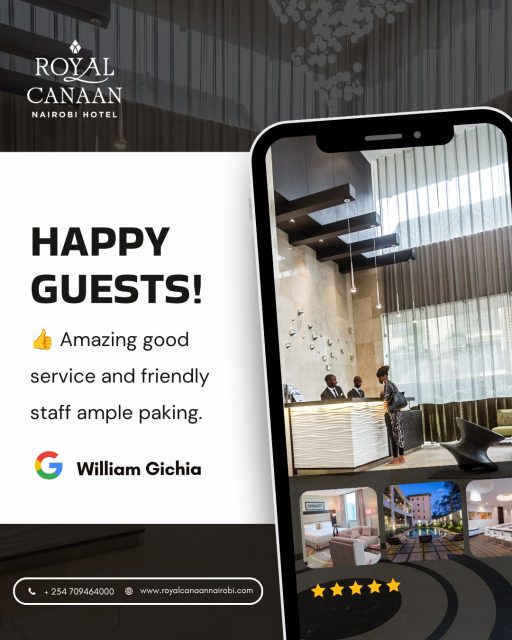 #MondayMotivation ✨

Great experiencces begin with great service.

A big thank you to Mr. William Gichia for appreciating our friendly team and service. We’re proud to create a welcoming, professional environment where meetings and events run smoothly.

Planning your next stay, conference, meeting, workshop or corporate event?

📅 Check availability with us today.

🌐 Book Direct: https://royalcanaannairobi.com
📲 WhatsApp: 0780 977 765

#MondayMotivation #RoyalCanaanNairobiHotel #GuestExperience #GuestFeedback #HappyGuest #MICE #ConferenceVenue #CorporateEvents #BusinessHotel