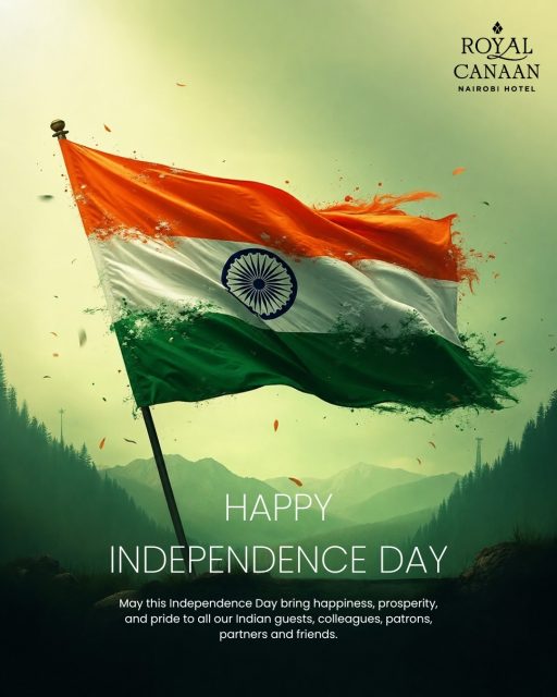 Happy Independence Day to all Indians in Kenya and across the world! 🇮🇳

On this important day, we extend our warm wishes as we commemorate the spirit of freedom, unity and national pride that India’s Independence Day represents.

May the tricolour continue to inspire hope, strength and prosperity for generations to come.

From all of us at @royalcanaannairobihotel , wishing all Indians around the world a meaningful and proud Independence Day. 🇮🇳✨
.
.
#HappyIndependenceDay #IndiaIndependenceDay #IndependenceDay2026 #IndianCommunity #RoyalCanaanNairobi #NairobiHotel