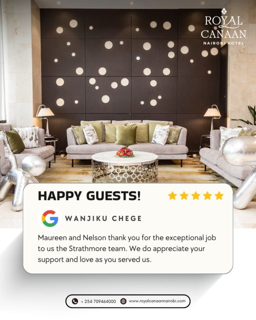 #MidweekMotivation ✨

When business brings you to Nairobi, make every moment count — from productive events to a comfortable stay and warm hospitality.

Thank you, Wanjiku Chege, for trusting us during your business event and for the wonderful feedback! ⭐⭐⭐⭐⭐

Planning a conference, corporate meeting or business event? Let @royalcanaannairobihotel take care of the details.

📅 Check availability
🌐 Book Direct: https://royalcanaannairobi.com
📲 WhatsApp: 0780 977 765

#MidweekMotivation #RoyalCanaanNairobiHotel #GuestFeedback #GuestReview #BusinessHotel #MICE #EventVenue #CorporateMeetings #Conferences